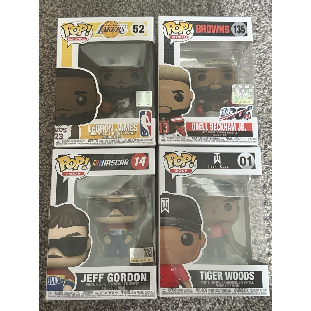 Funko Athletes Lot Of 4 LeBron, Odell Beckham, Jeff Gordon, Tiger woods NEW